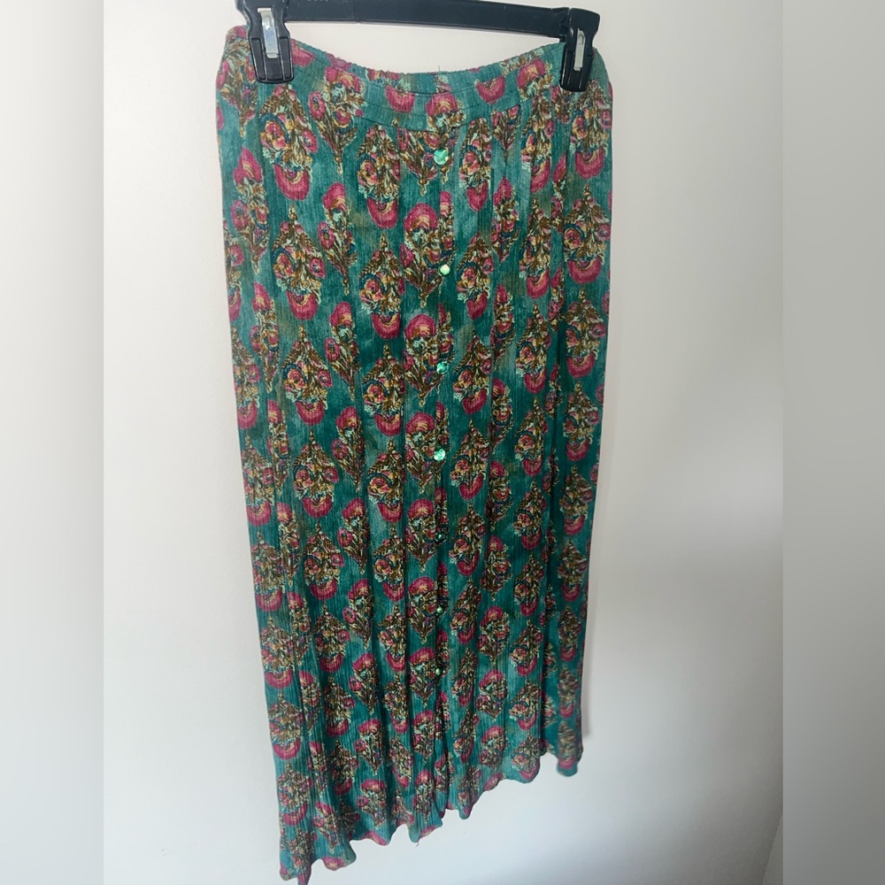Vintage Carol Little Floral Green Skirt with Pleats and Buttons